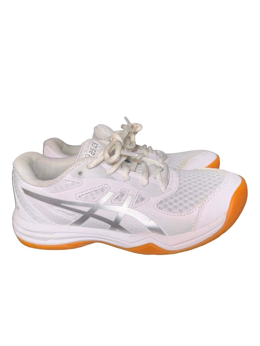 ASICS Upcourt 5 GS White Pure Silver Volleyball Shoes Size US 1.5